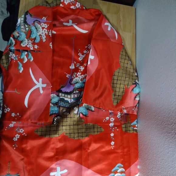 Vintage Cherry Blossoms Palace Pattern Kimono Robe Gown Shirt - Picture 7 of 10